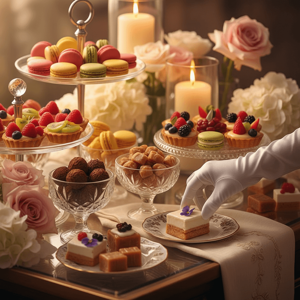 Assorted small desserts on slate board